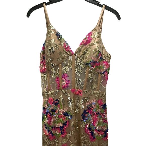 Dear Moon Dresses Dear Moon Floral Sequin Corset Lace-Up Back Long Dress Sz 1 - Picture 5 of 8